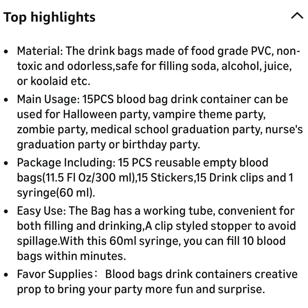 NIP Blood Bag Drink Containers-  Party Cups